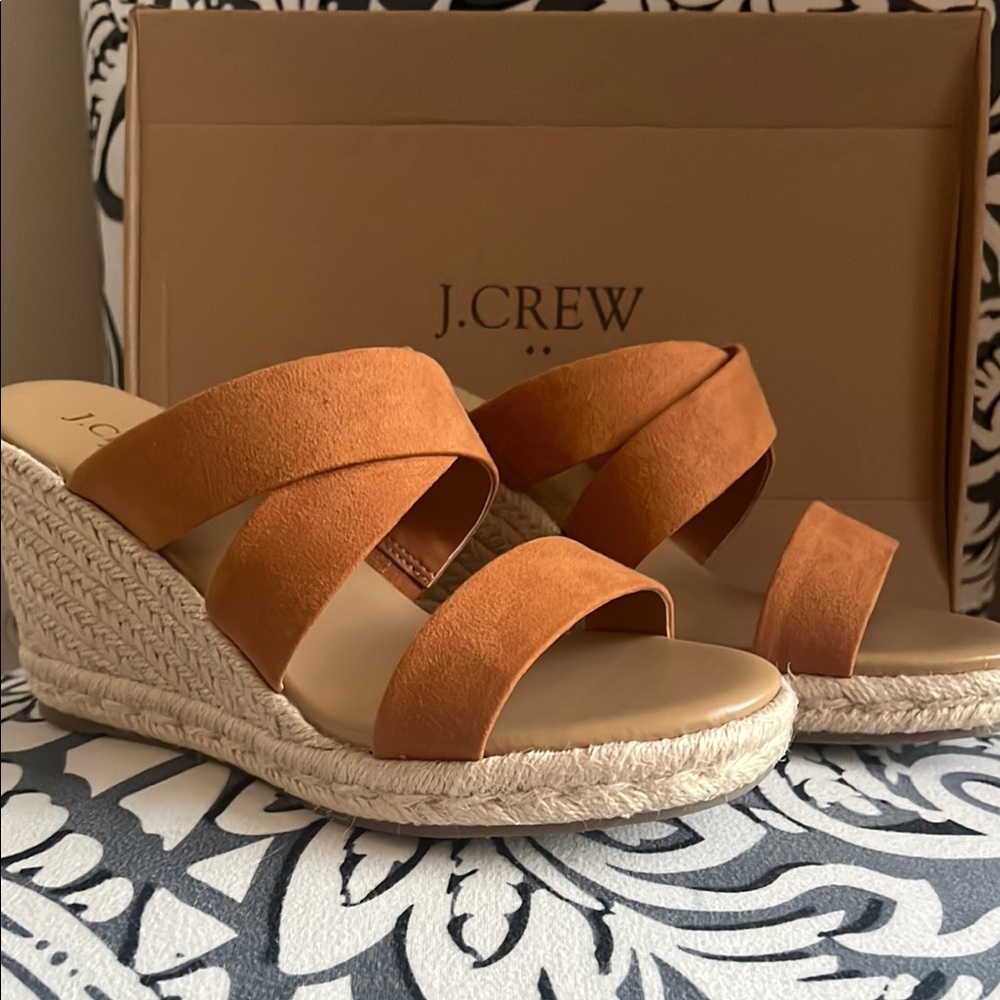 J. Crew Factory Sueded Tan Espadrille Wedges 7.5